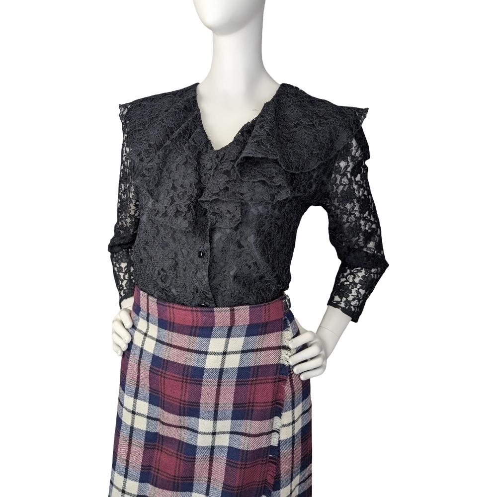 Vintage Black Lace Ruffle Blouse | Whimsigoth | Size XS